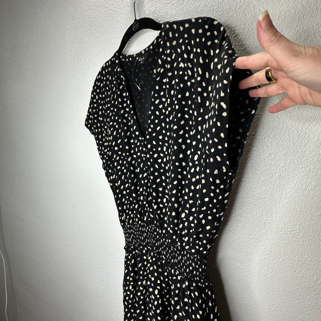 Rails Karla Black & Ivory Printed Smocked Waist Cap Sleeve Dress M