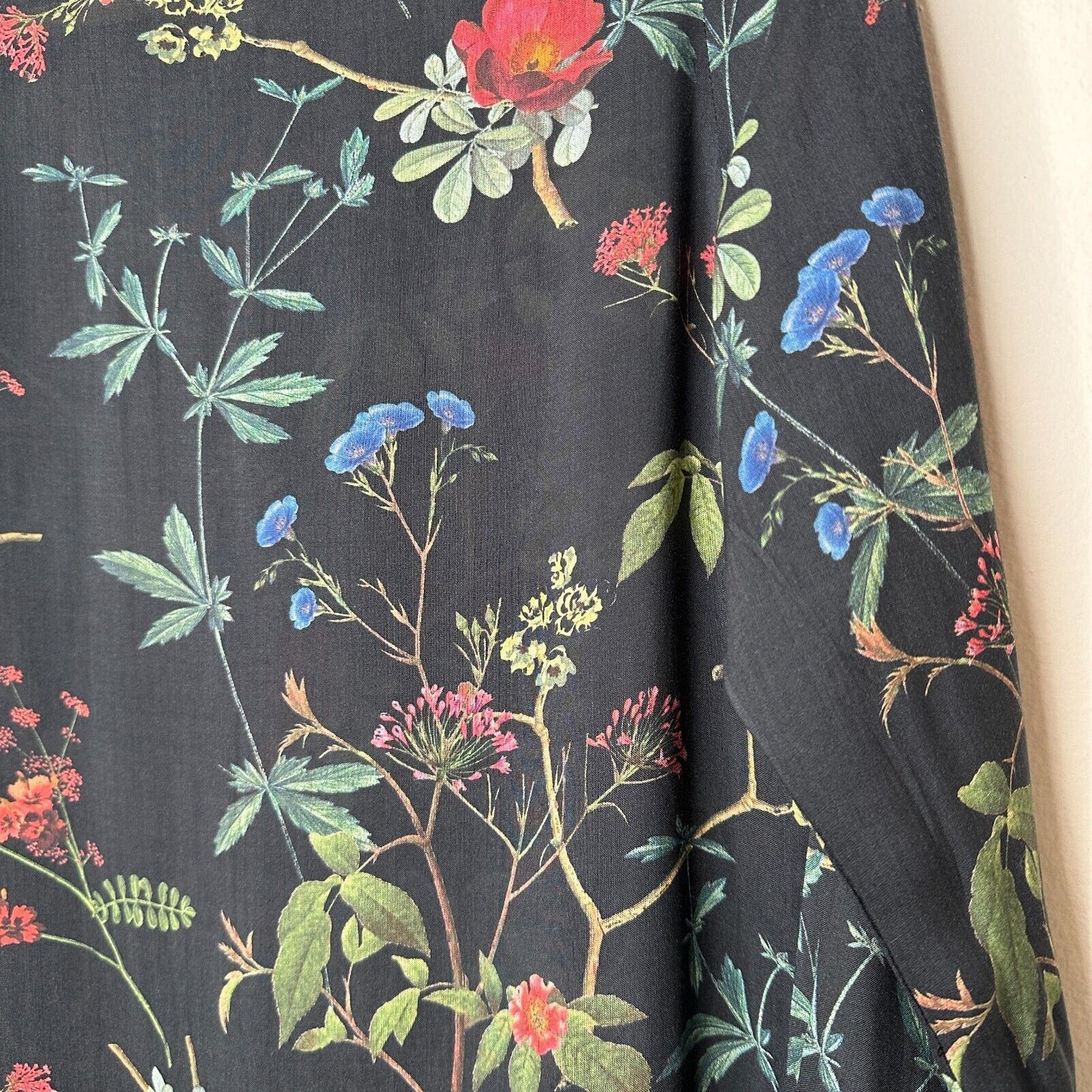 H&K Collection Botanical Floral Black Pink Blue Green Button Up Lightweight Top