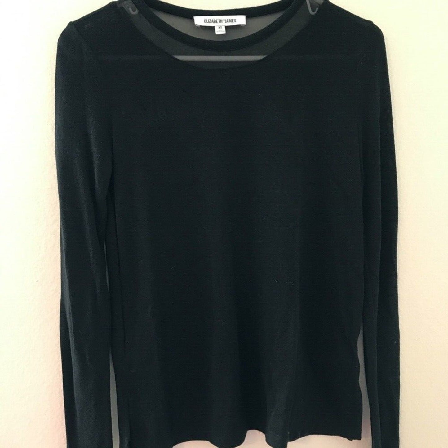 Elizabeth & James Silk Black Sheer Mesh Back Long Sleeves Blouse Sweater XS