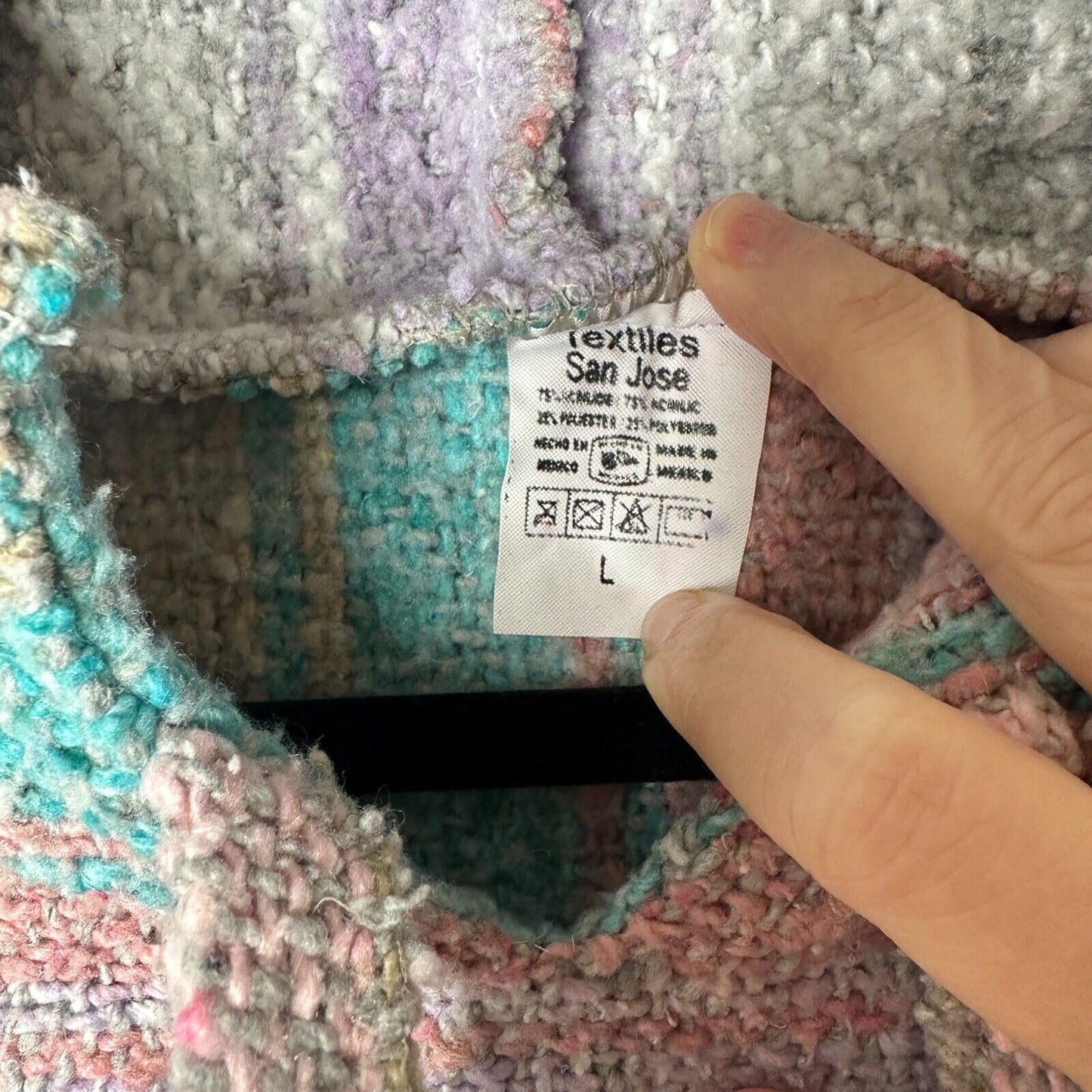 San Jose Pink Aqua Stripe Pullover Long Sleeve Blanket Front Pocket Hoodie L