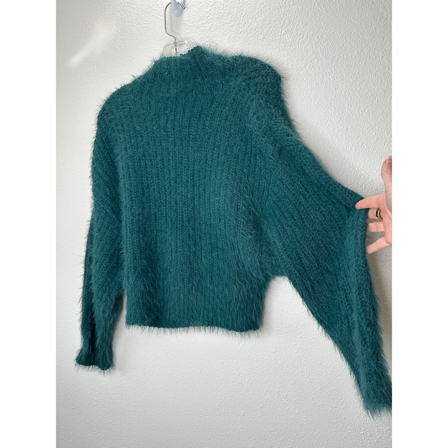 Express Green Fuzzy Long Sleeve Mock Neck Crop Sweater XS