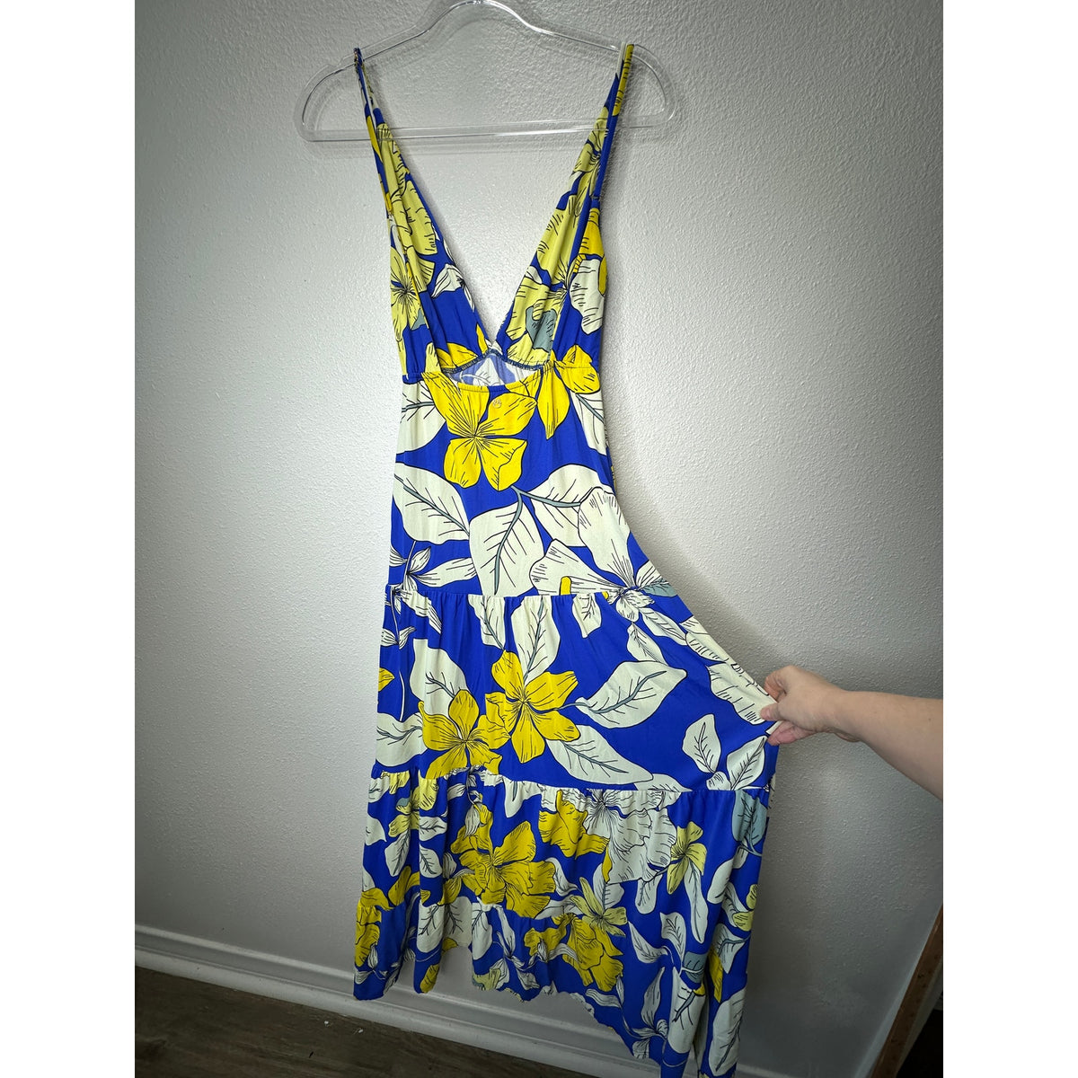 Maaji Bright Yellow White Royal Blue SandCastle Sleeveless Maxi Dress S