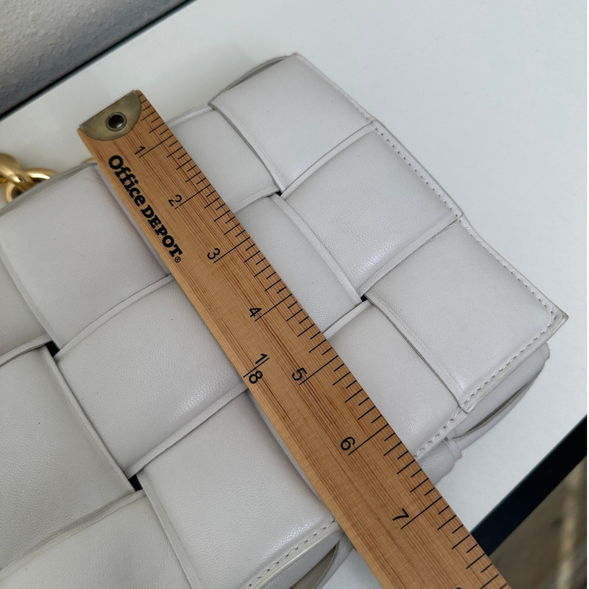 Bottega Veneta Chain Cassette Padded Lambskin Off White Gold Chain Bag