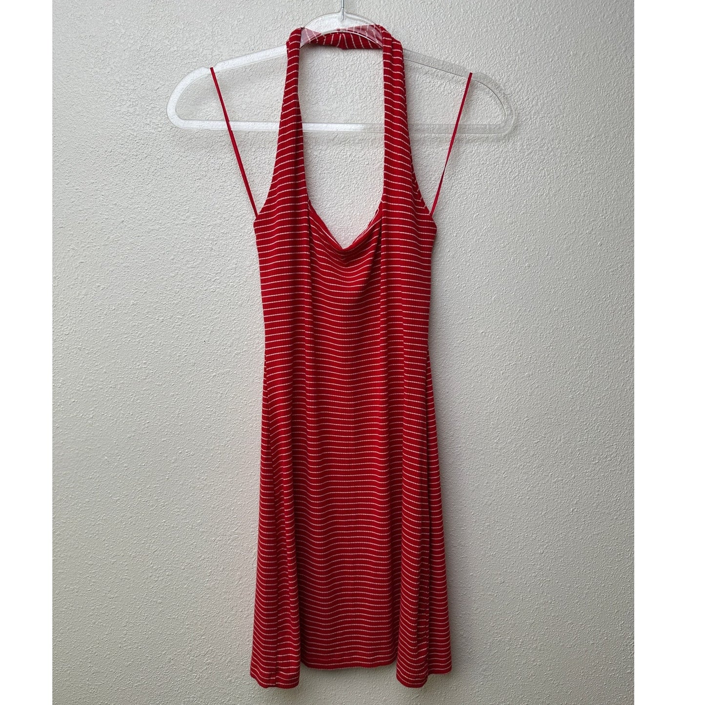 L Space Halter Mini Dress Red White Striped Ribbed Bodycon S