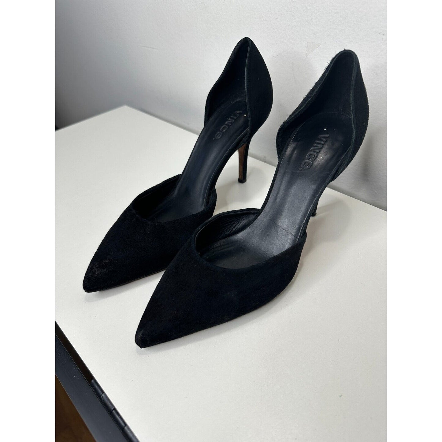 Vince Paulette d'Orsay Black Suede Pointed Toe Cut-Out Stiletto Heel Pump 9
