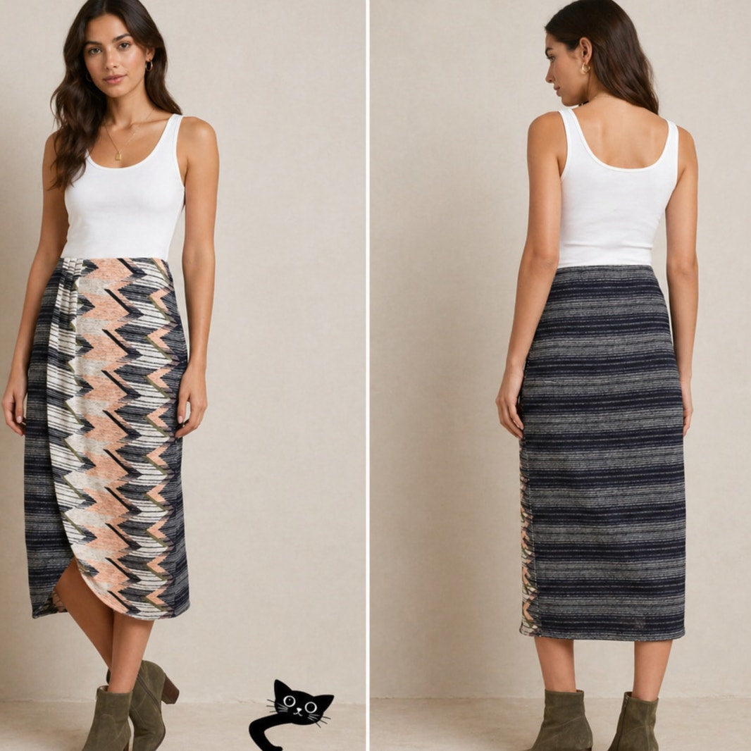 Anthropologie Maeve Plata Aztec Stripes Knit Midi Blue White & Peach XS