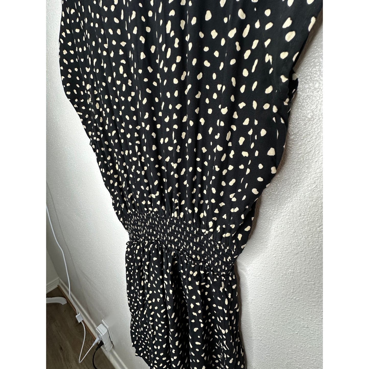 Rails Karla Black & Ivory Printed Smocked Waist Cap Sleeve Dress M