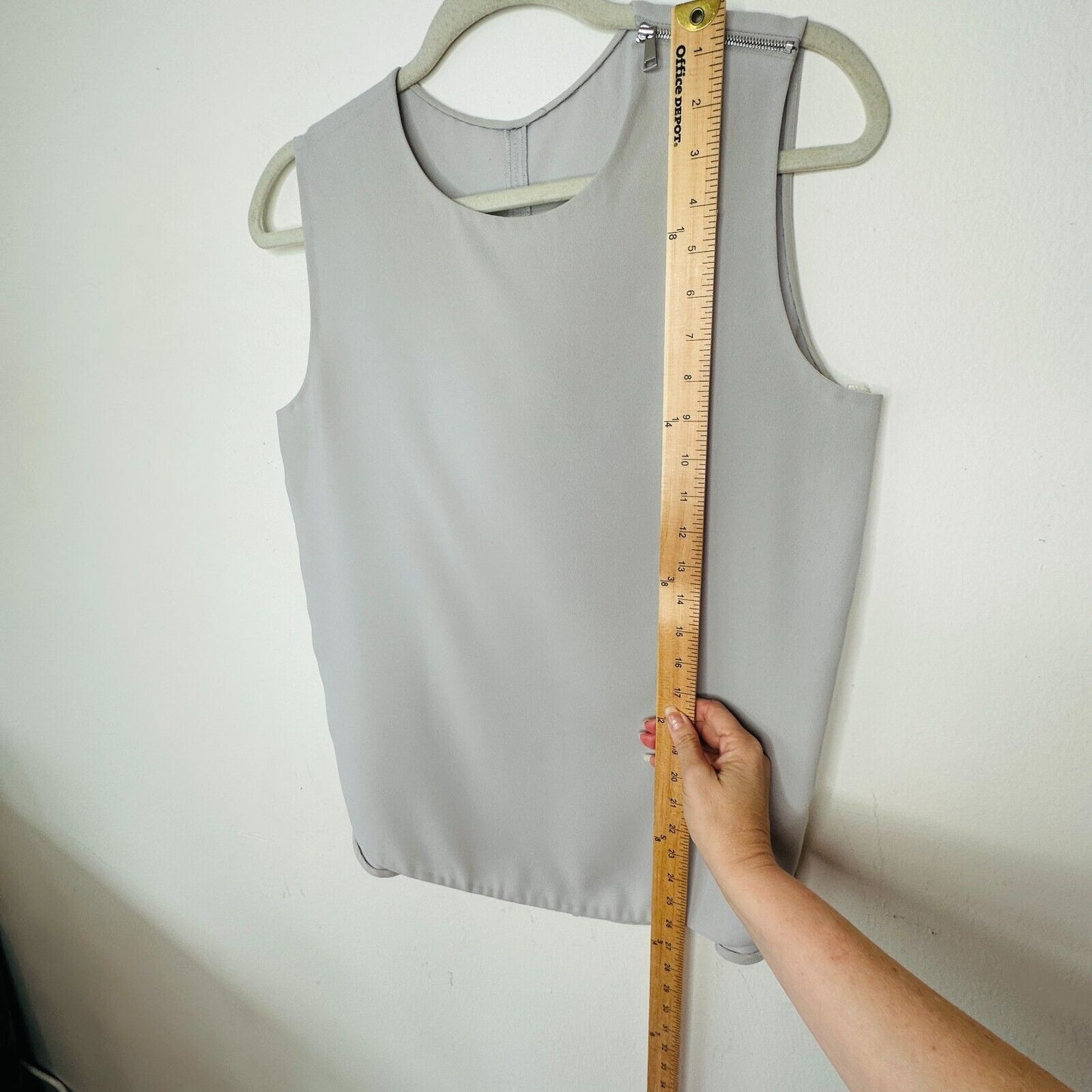 Stone Gray Sleeveless Blouse Shoulder Zip Detail Split Curve Hem Light Weight S