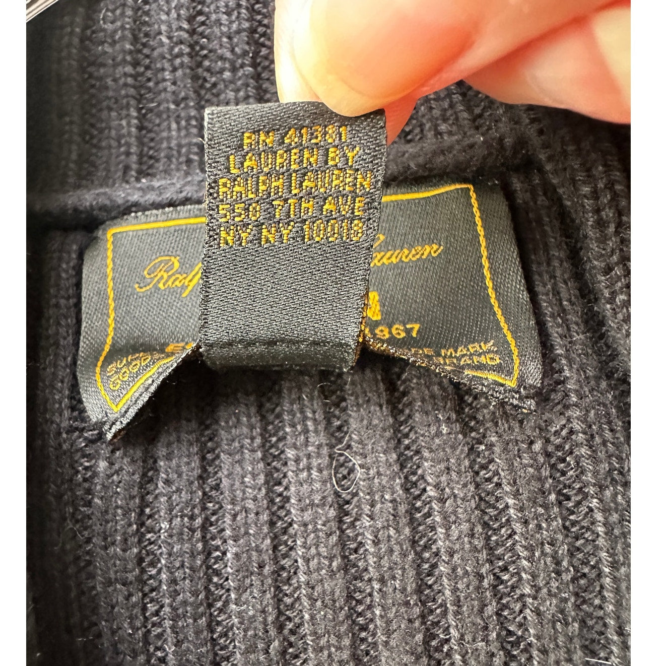 Ralph Lauren Black Ribbed Sweater with Gold Buckle Detail L