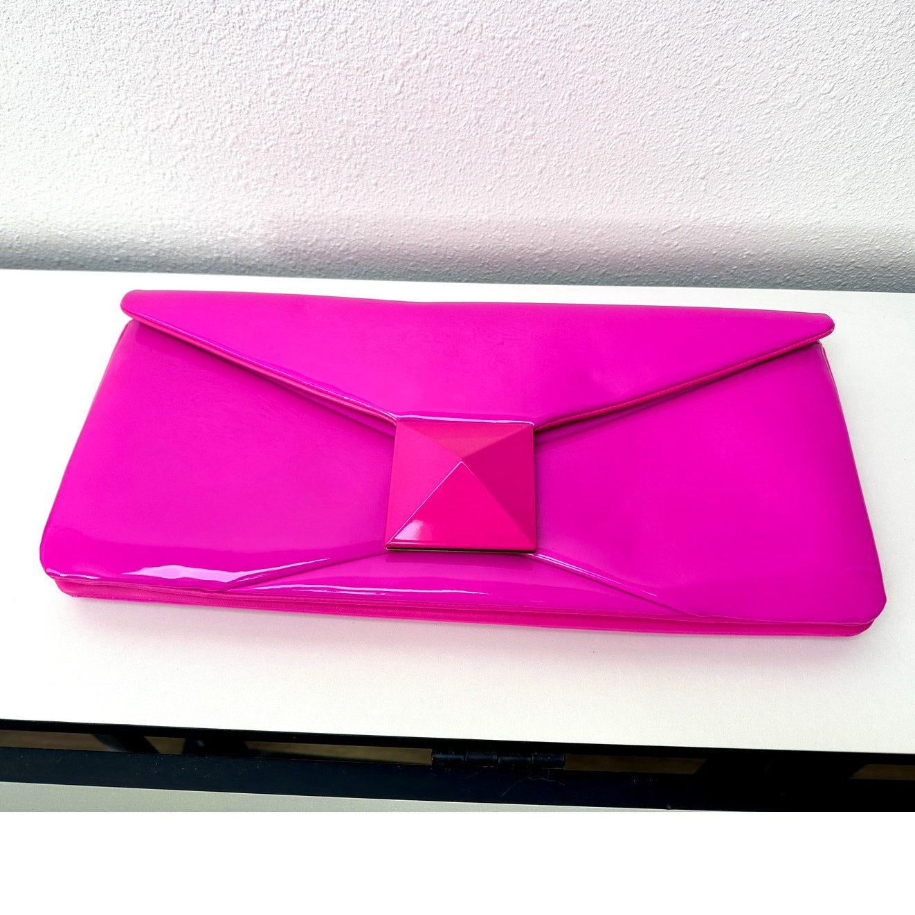 Valentino Hot Pink Patent Leather Large Envelope Clutch