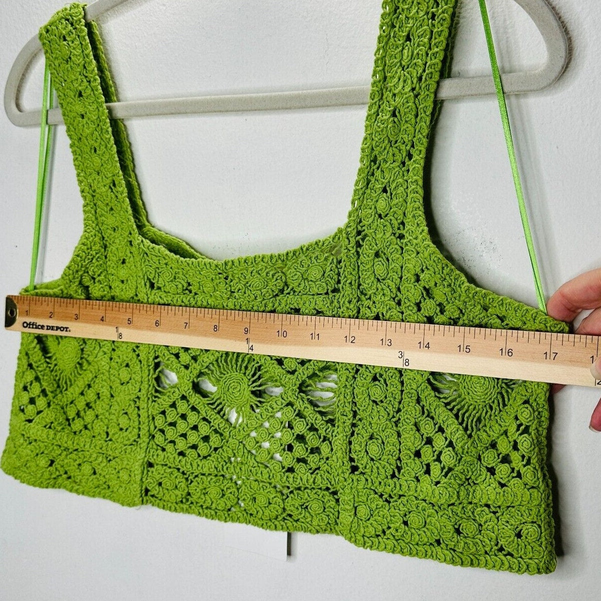 NWT Zara Cute Boho Lime Green Square Neck Boxy Crochet Crop Tank Top Small