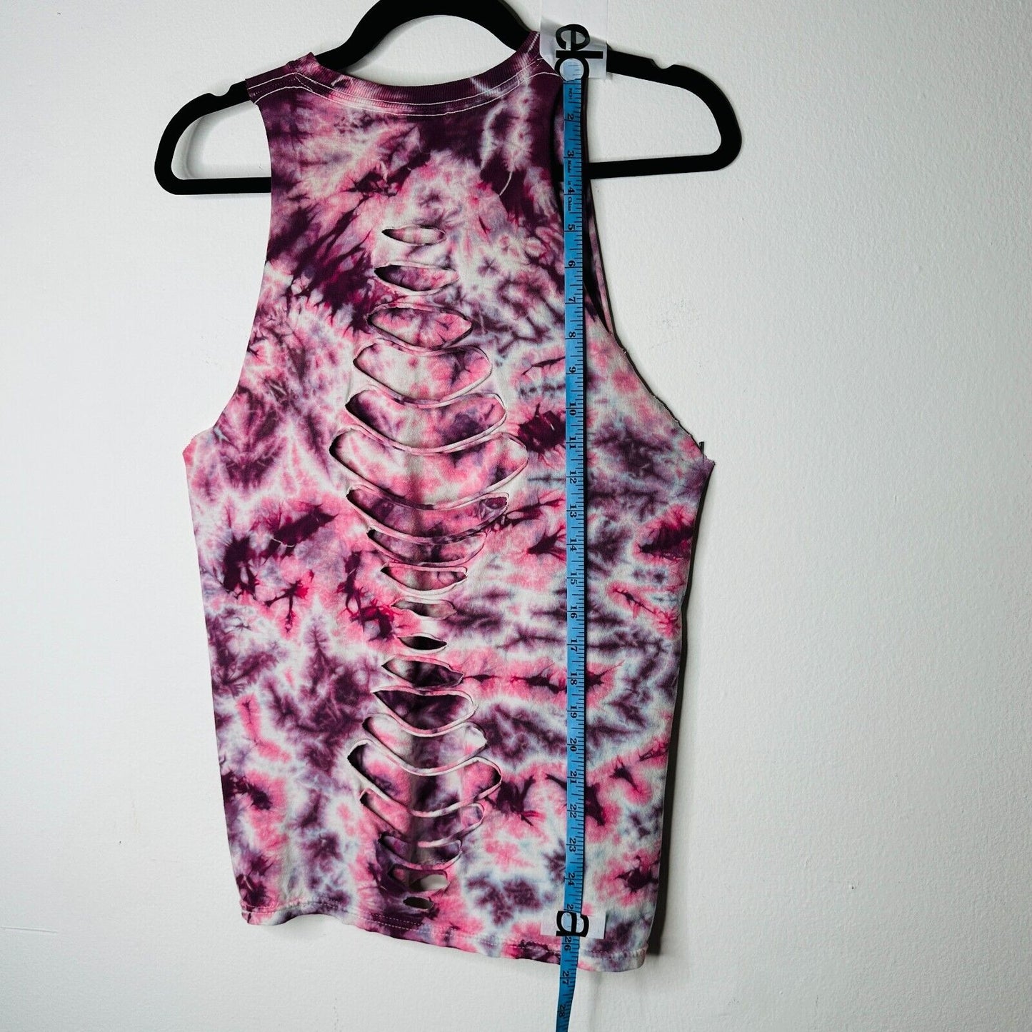 Sleeveless Cropped Hand Cut Out Plum & Pink Cream Tie Dye Crew Neck Top S