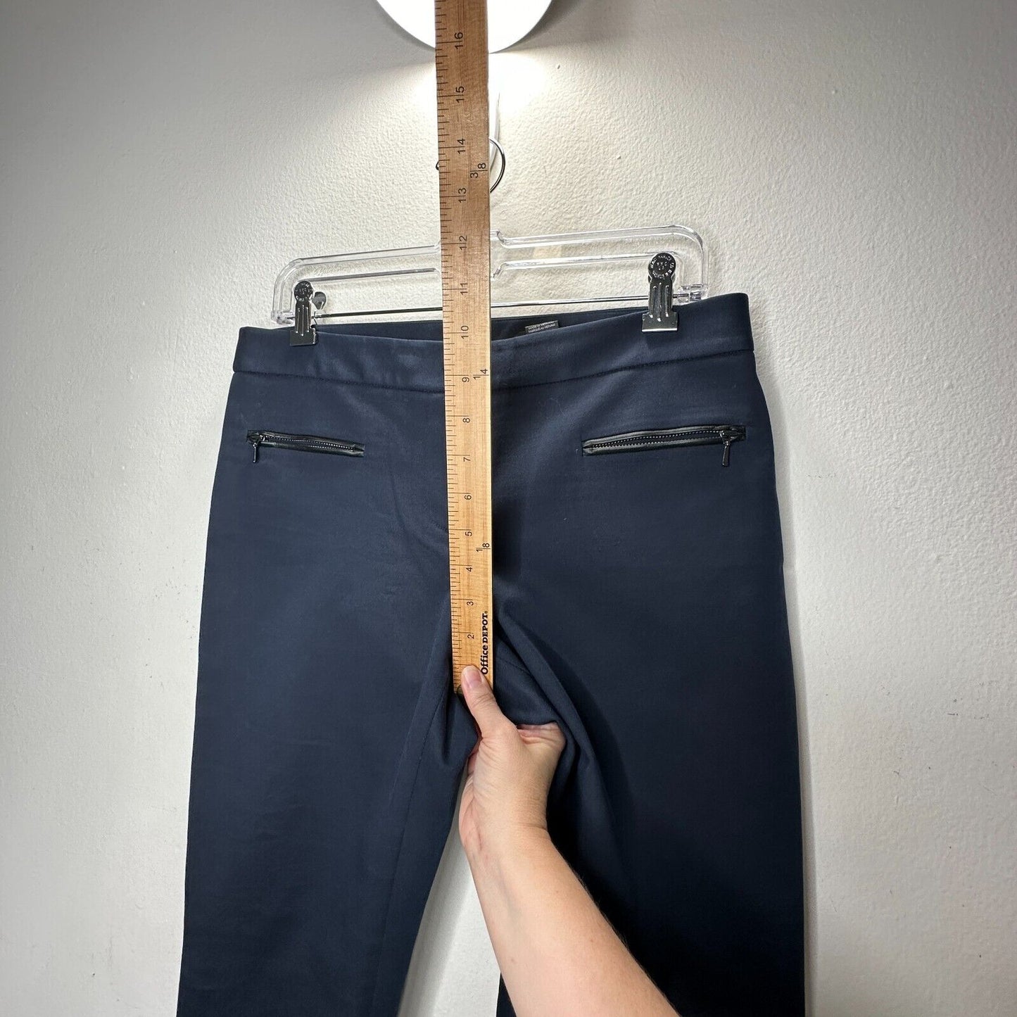 Club Monaco Navy Blue Straight Leg Leather-Lined Zip Pocket AnkleTrouser Pant 8