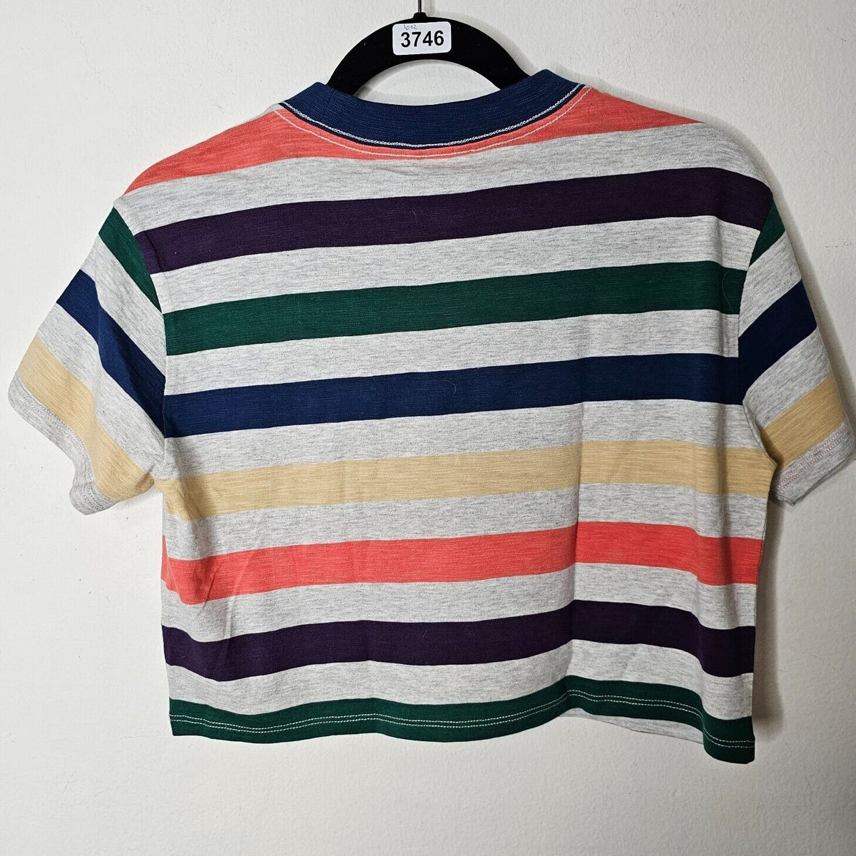 Guess Originals 1981 Gray Multi-Color Stripe Short Sleeve Crop Guess Logo SP