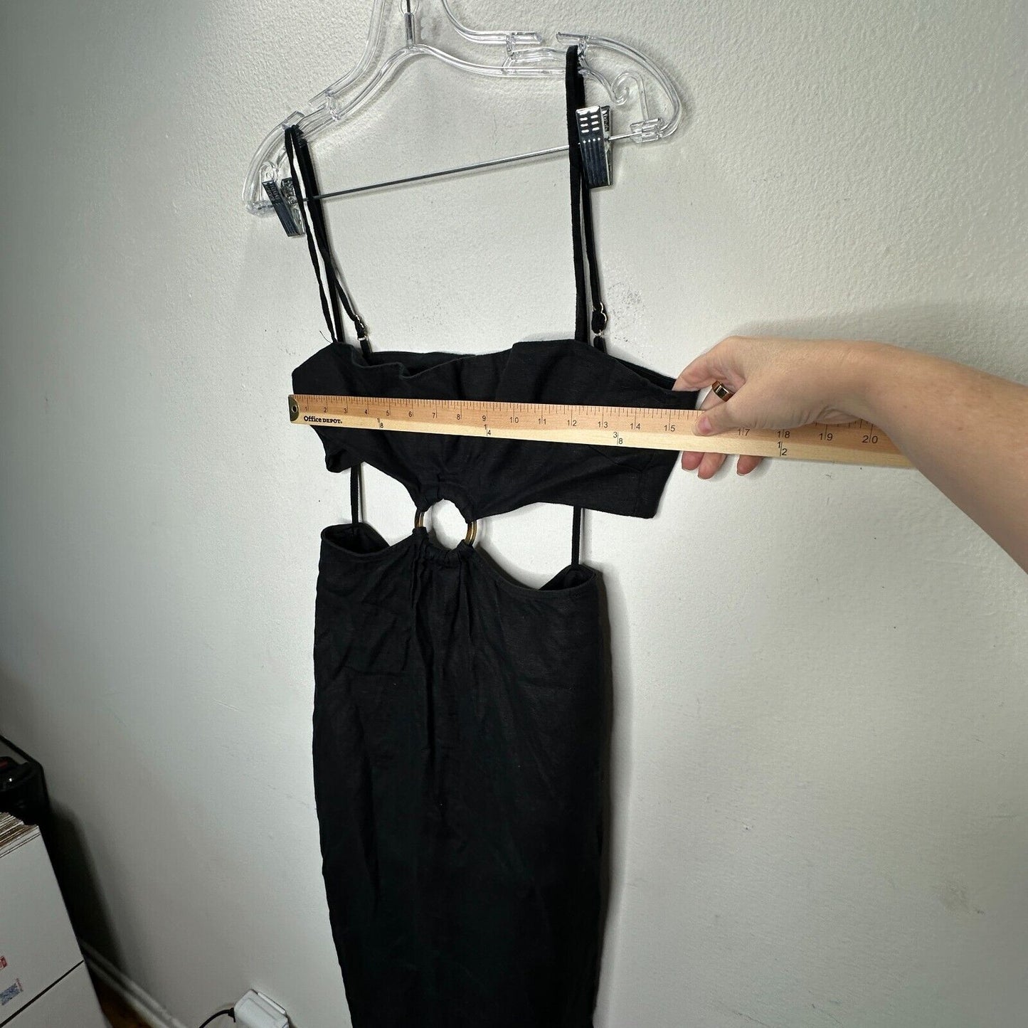 Rumer Black Avalon Ring Linen Dress Bandeau Top & Side Slit Skirt Zip Back L