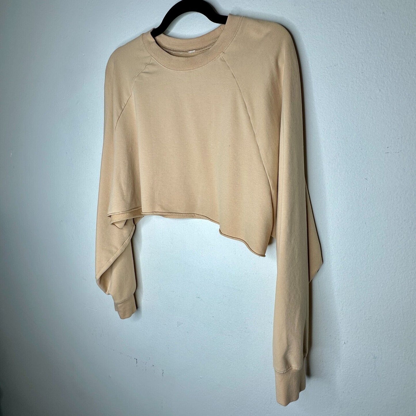 Alo Yoga Tan Go Washed and Worn Long Sleeve Boat Neck Boxy Crop Sweatshirt L