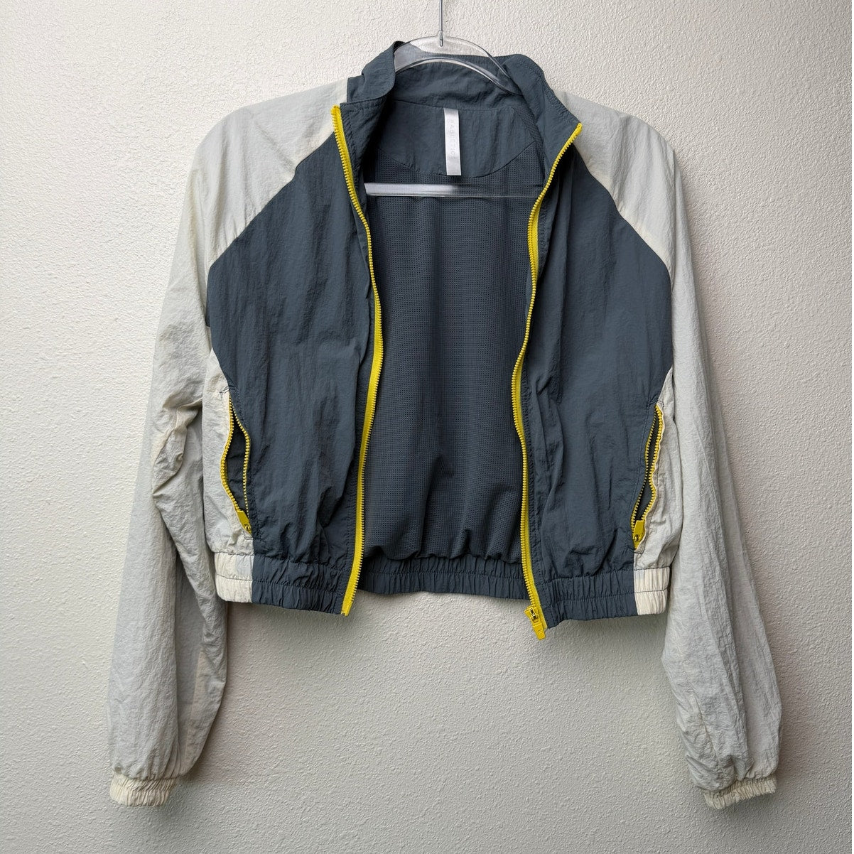 Fabletics Alayia Color Block Windbreaker Jacket Gray White Yellow Size S