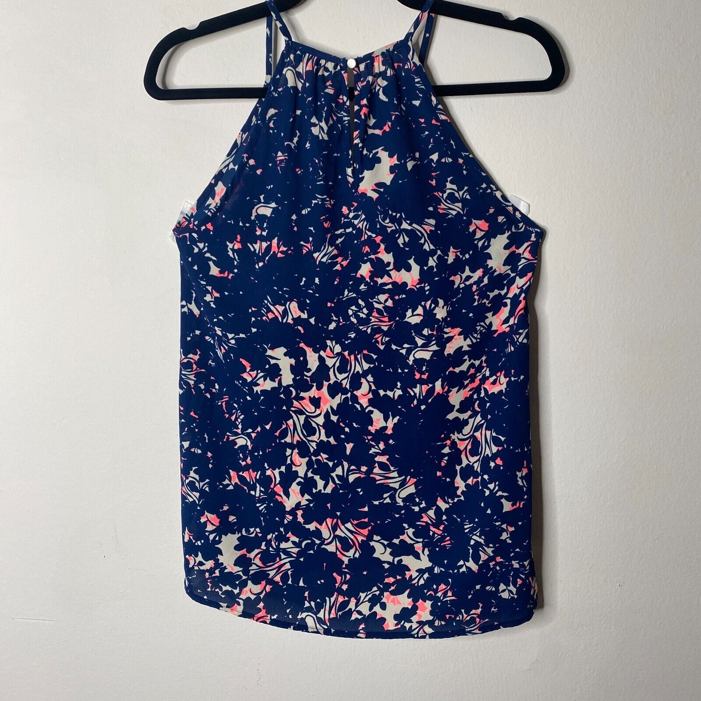 Allison Joy Cassidy Tank Navy Pink Keyhole VNeck Sleeveless Back Button XS