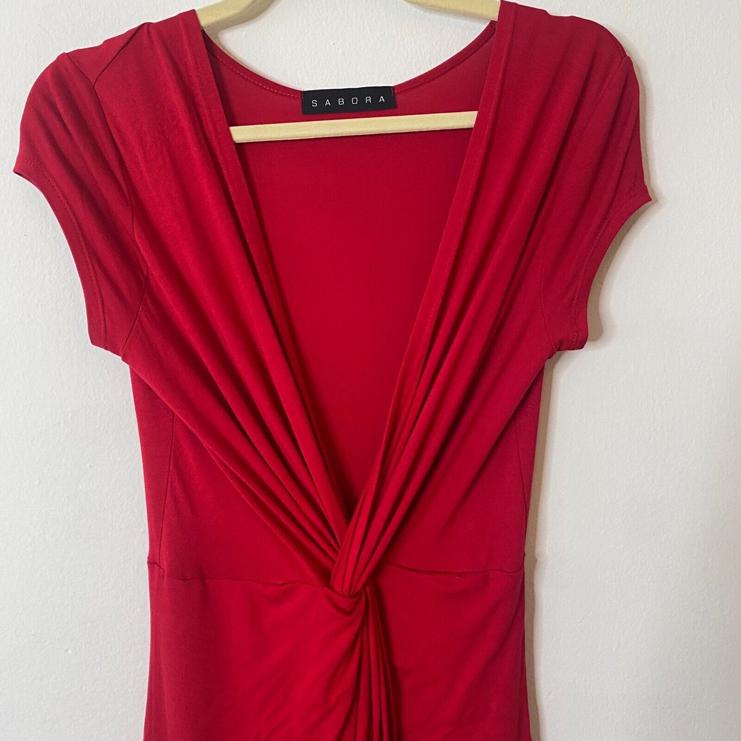 Sabora Red Sexy Deep-V Twist Front Cap Sleeve Bodycon Dress M