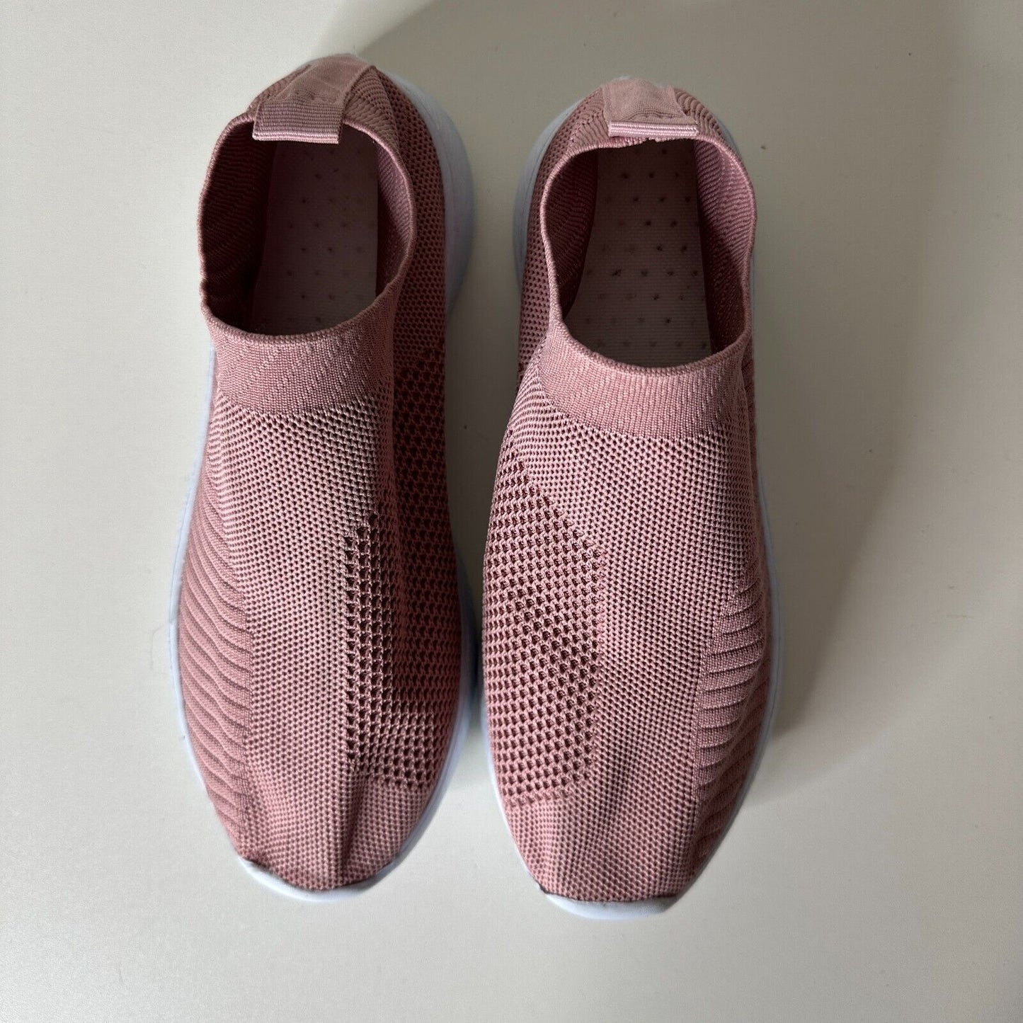 Blush Mauve Pink Canvas Weave Design Square Toe Slip-On Sneakers White Bottoms 7