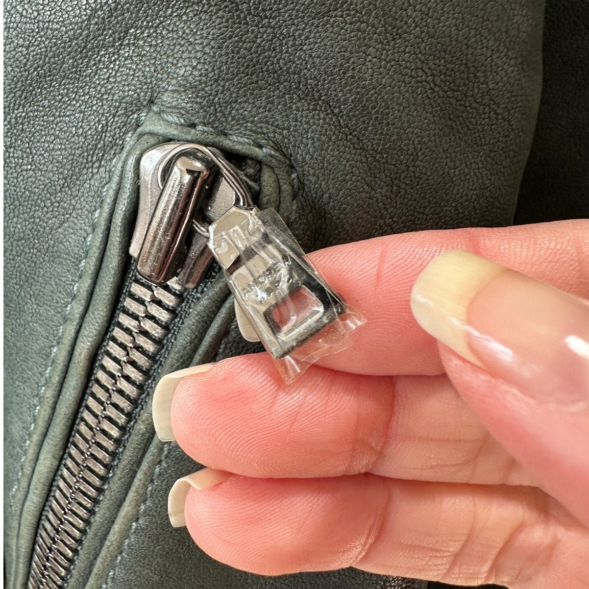 Andrew Marc Olive Green Diagonal Front Zip Leather Moto Jacket XS