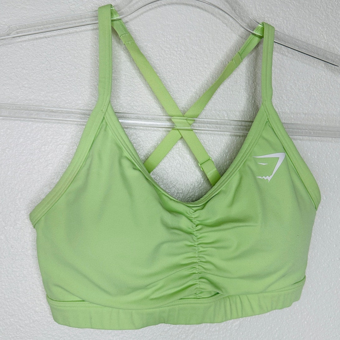 Gym Shark Yellow Green Ruched Racer Back Padded Sports Bra XS