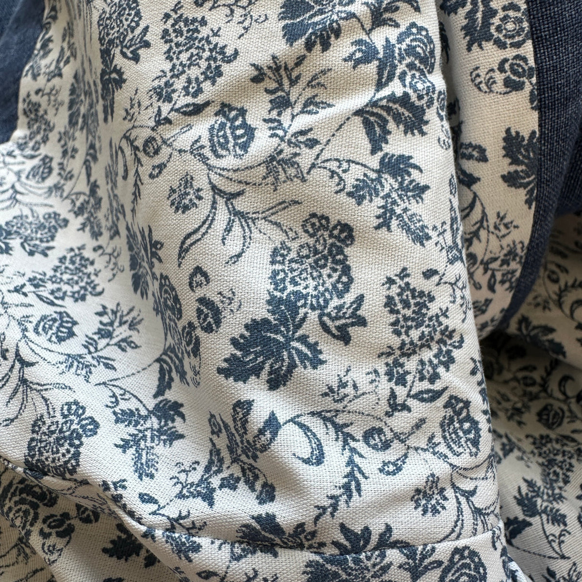 Loden Plankl Denim Blue Linen Band Neck Silver Floral Decorative Buttons Blazer Jacket