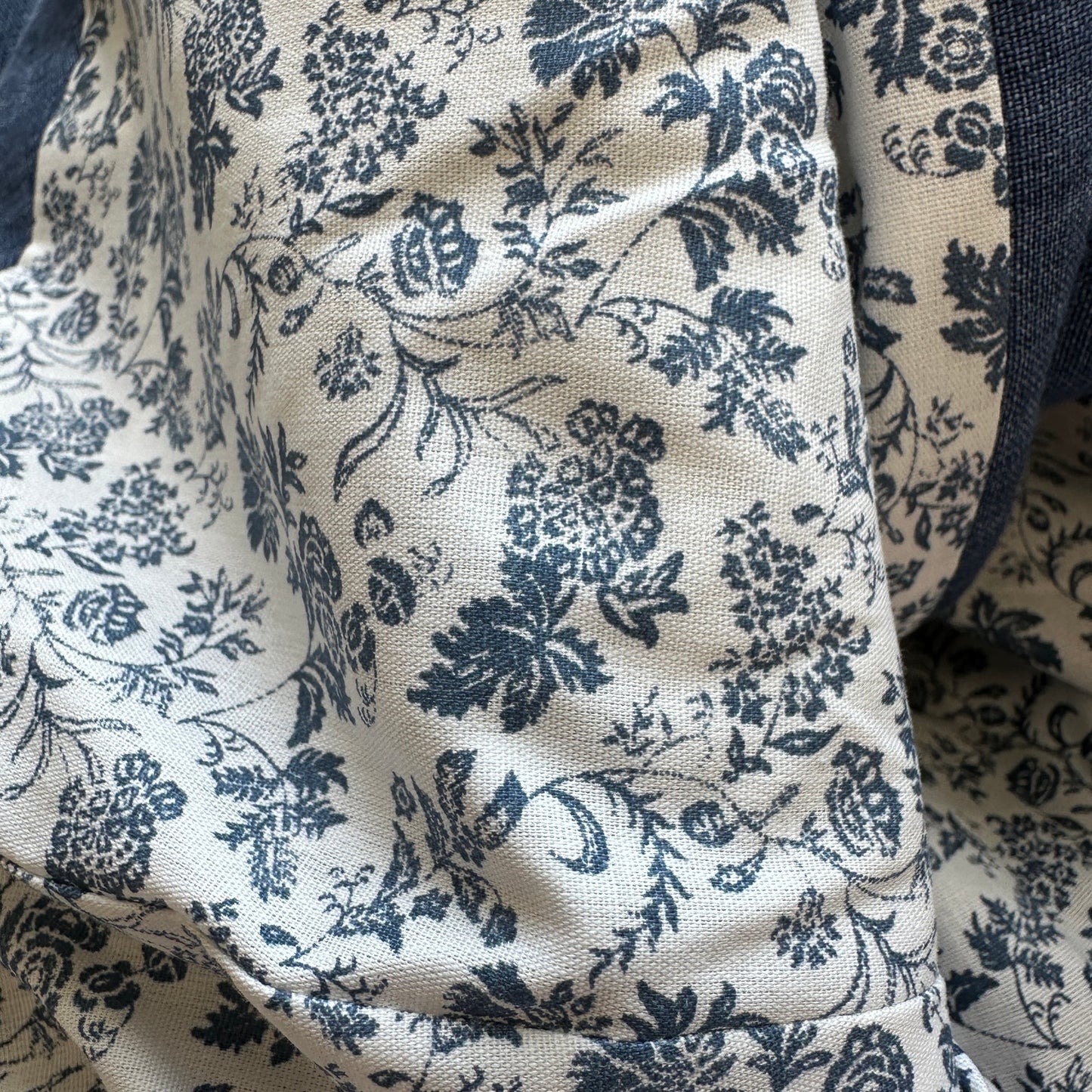 Loden Plankl Denim Blue Linen Band Neck Silver Floral Decorative Buttons Blazer Jacket
