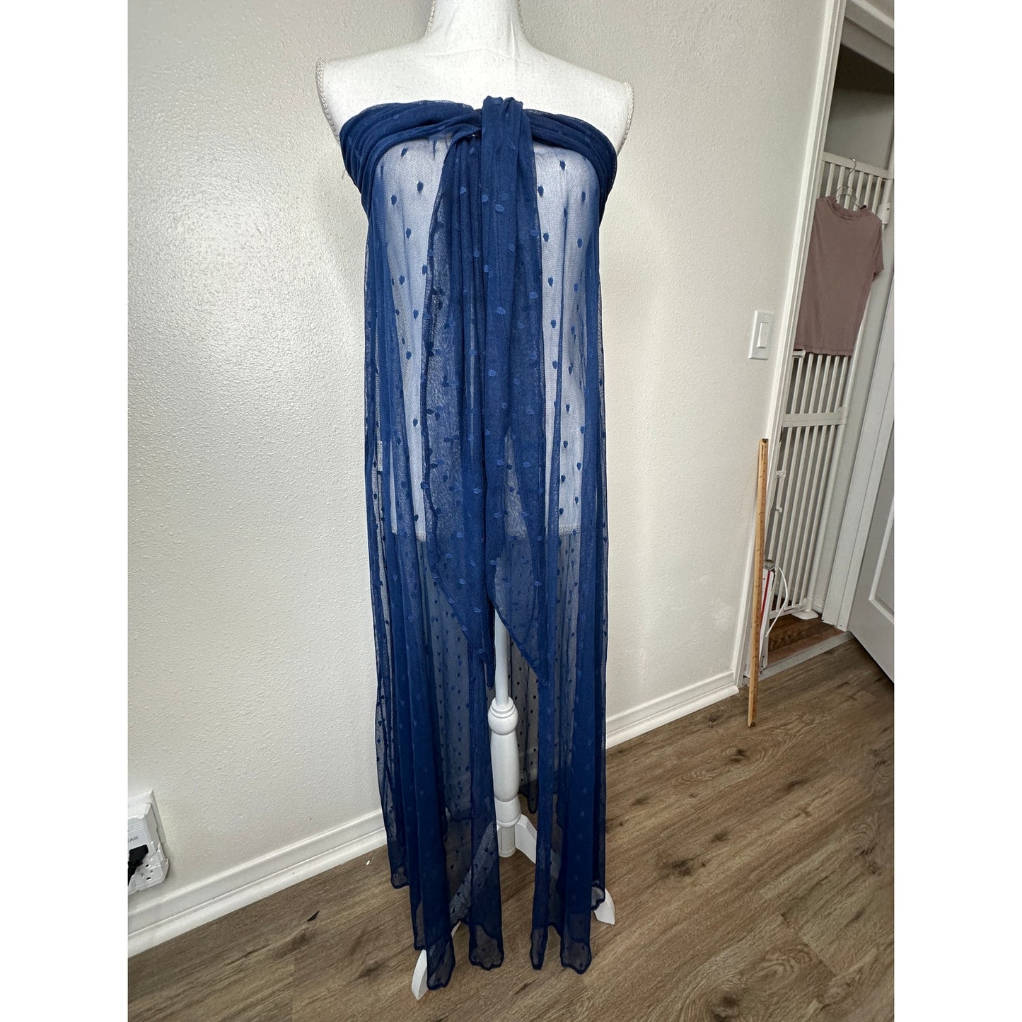 Ancora Navy Blue Polka Dot Sheer Scarf Wrap