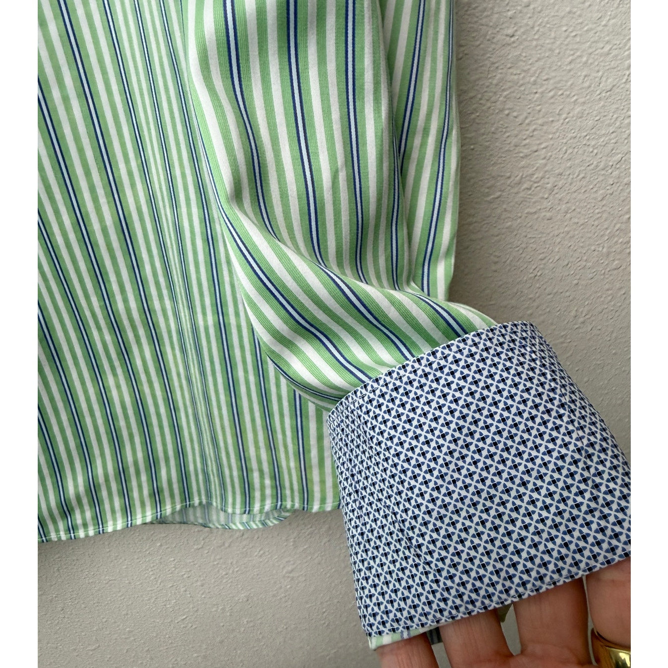 Bugatchi Shaped Fit Stripe Button Front Shirt Green Men’s L