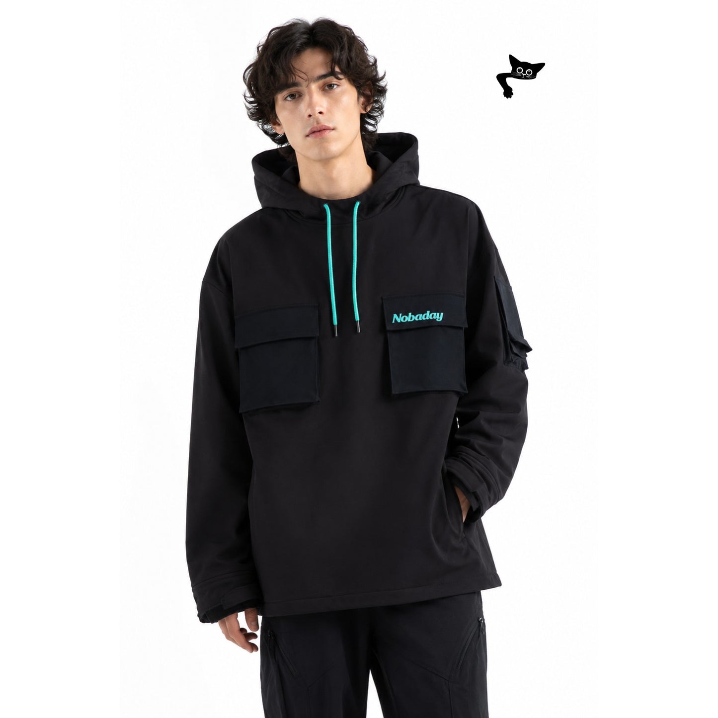 Nobaday Pullover Snowboard Hoodie Jacket Mens M Black 10K Softshell