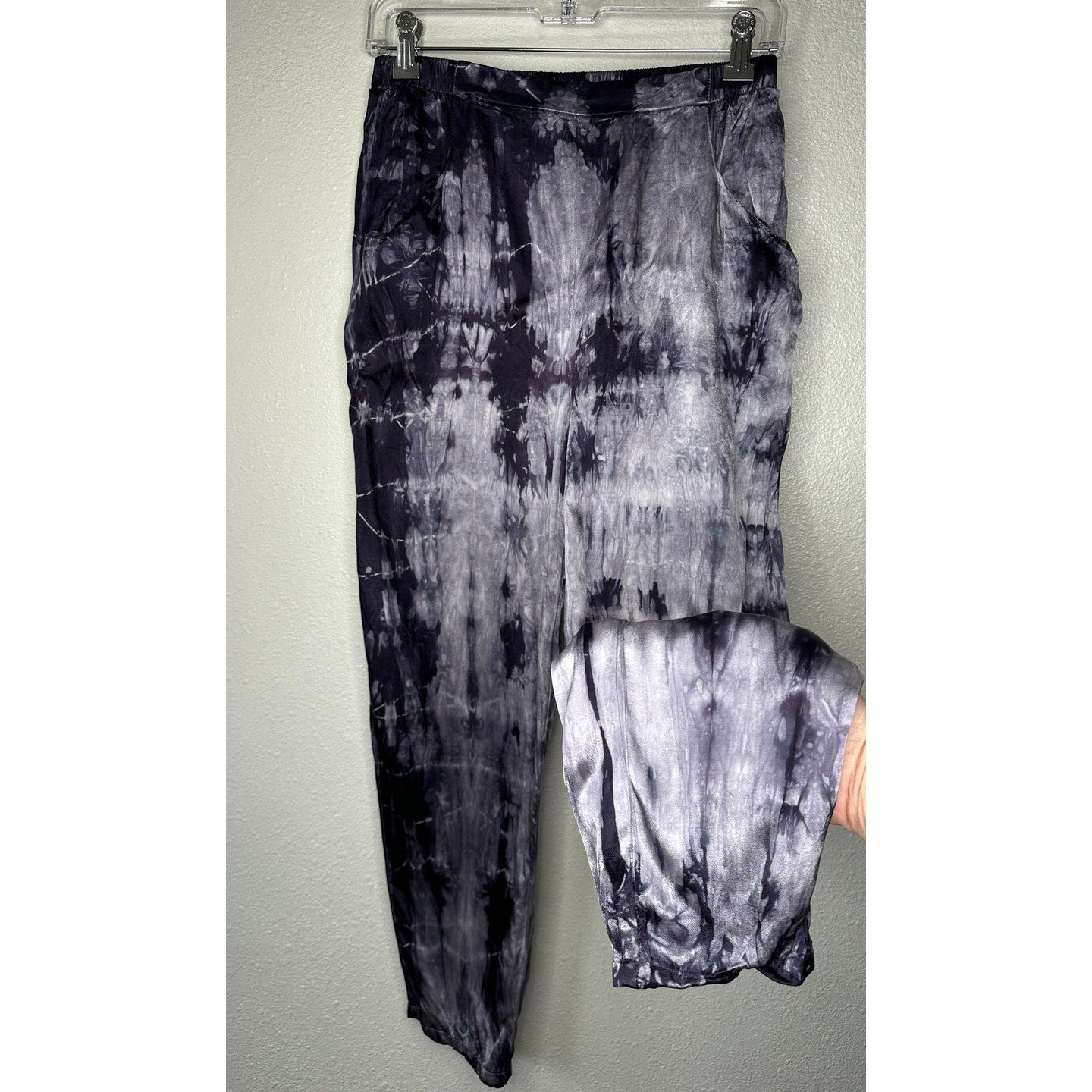 Nation Ltd Purple Cream Tie Dye Satin Elastic Waist Pocketed Pants S