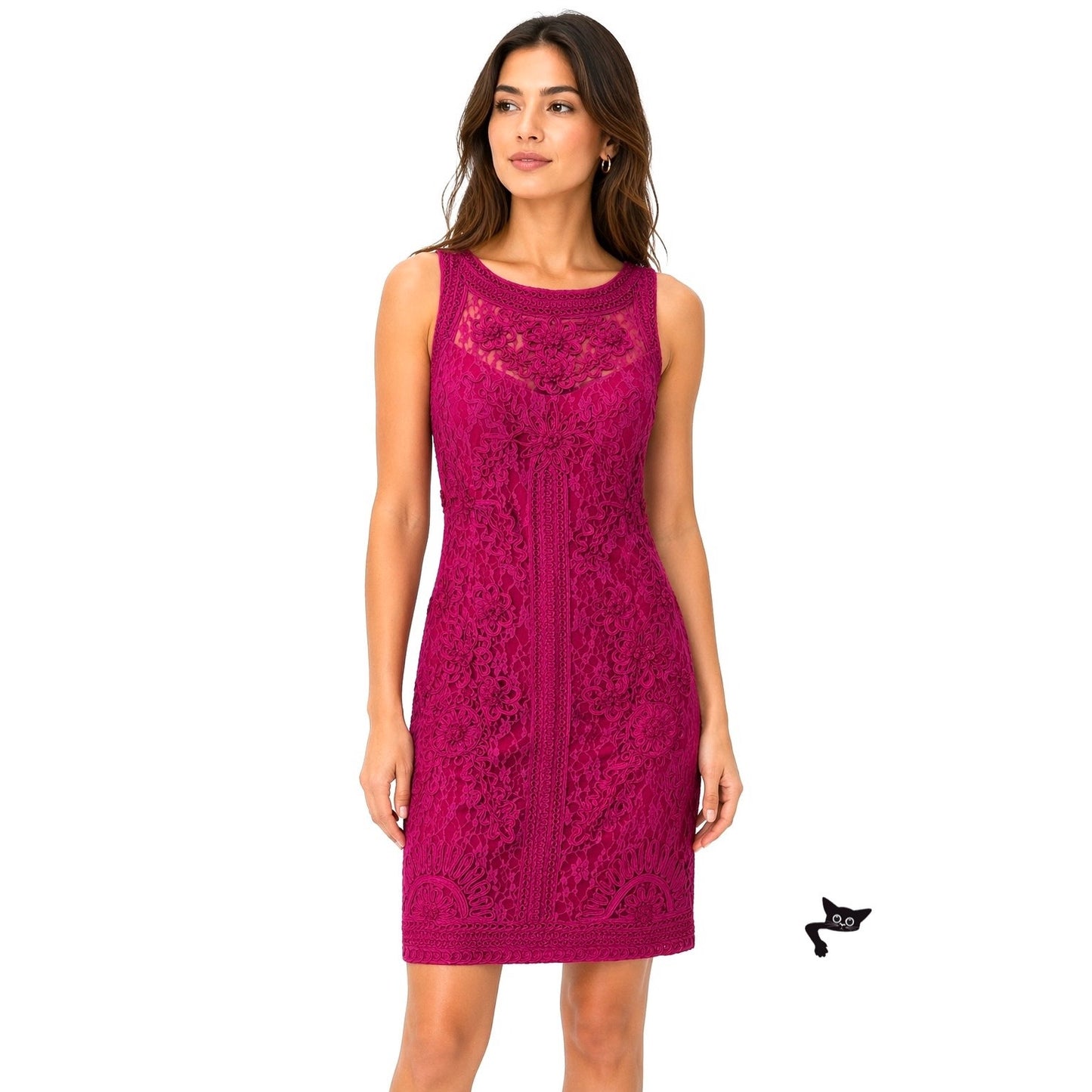 Sue Wong Fuchsia Lace Cocktail Dress Sleeveless High Neck Size 14