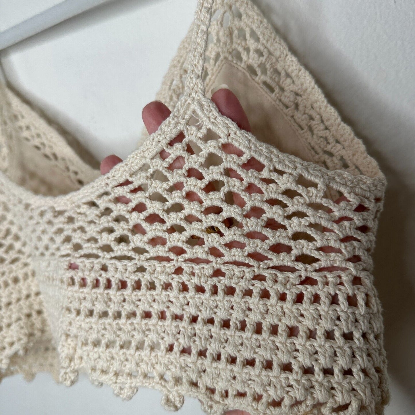 Urban Outfitters Cream Tan Crochet Spaghetti Strap Bralette Side Buttons Medium