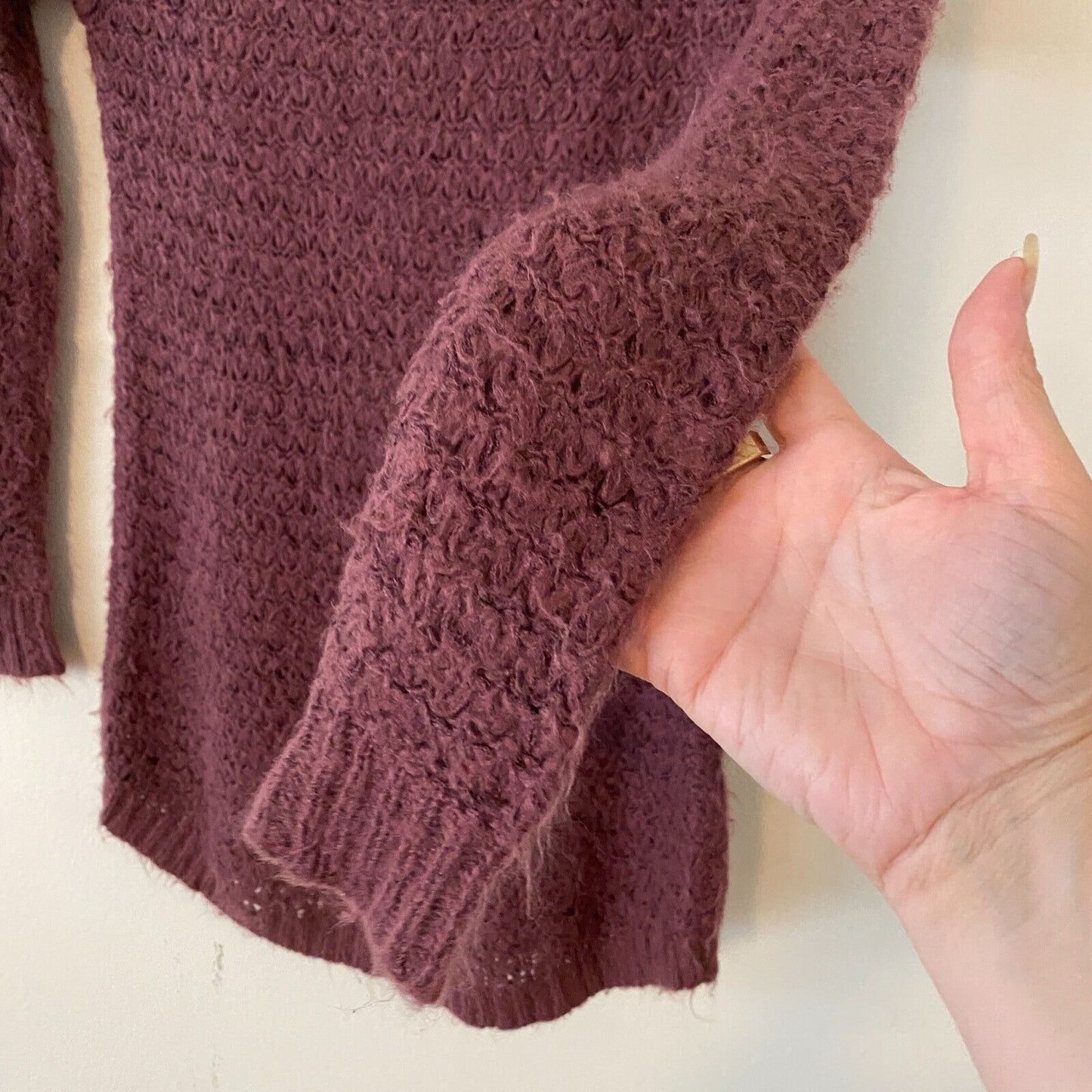 Frenchi Eggplant Soft Plum Fuzzy Loose-Knit Long Sleeve Round Neck Sweater XS