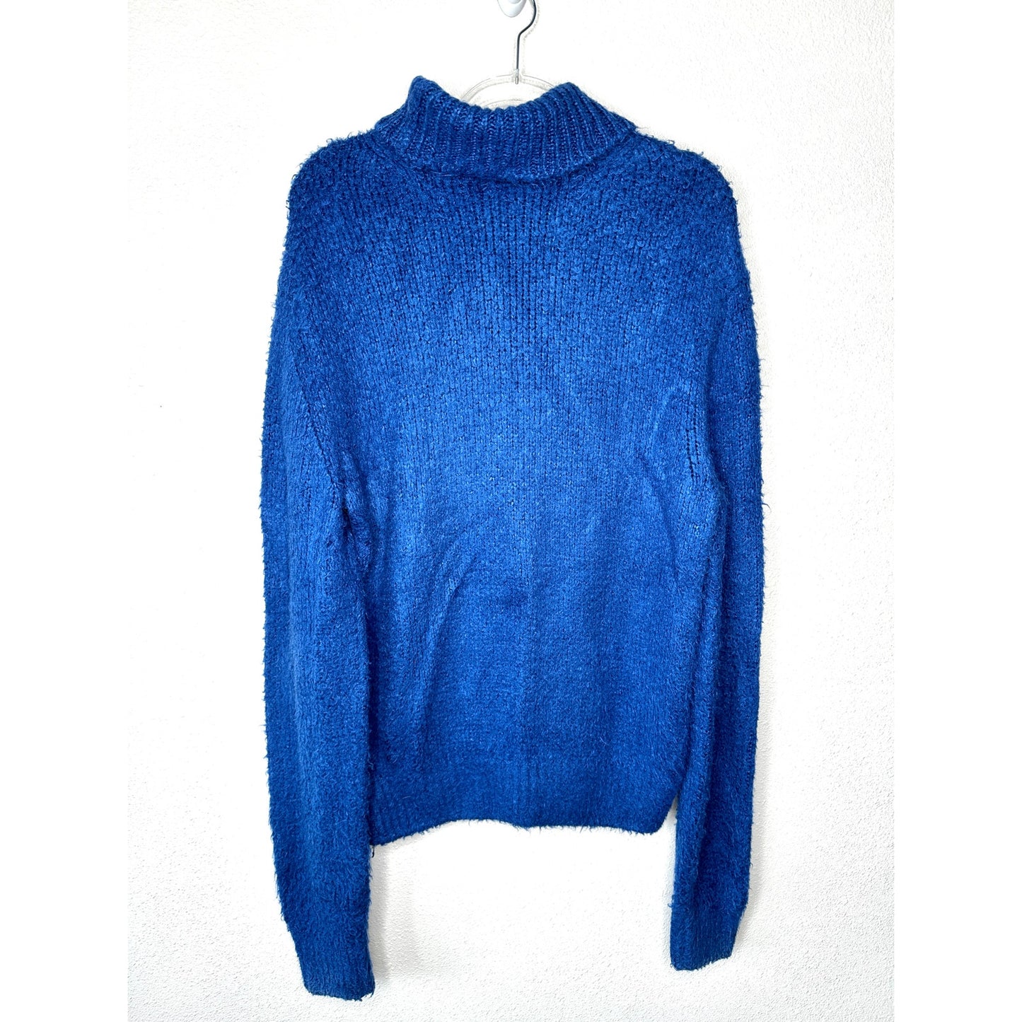Tom Ford Blue 100% Silk Turtleneck Long Sleeve Fuzzy Sweater XL