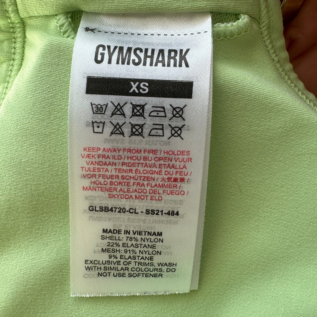 Gym Shark Yellow Green Ruched Racer Back Padded Sports Bra XS