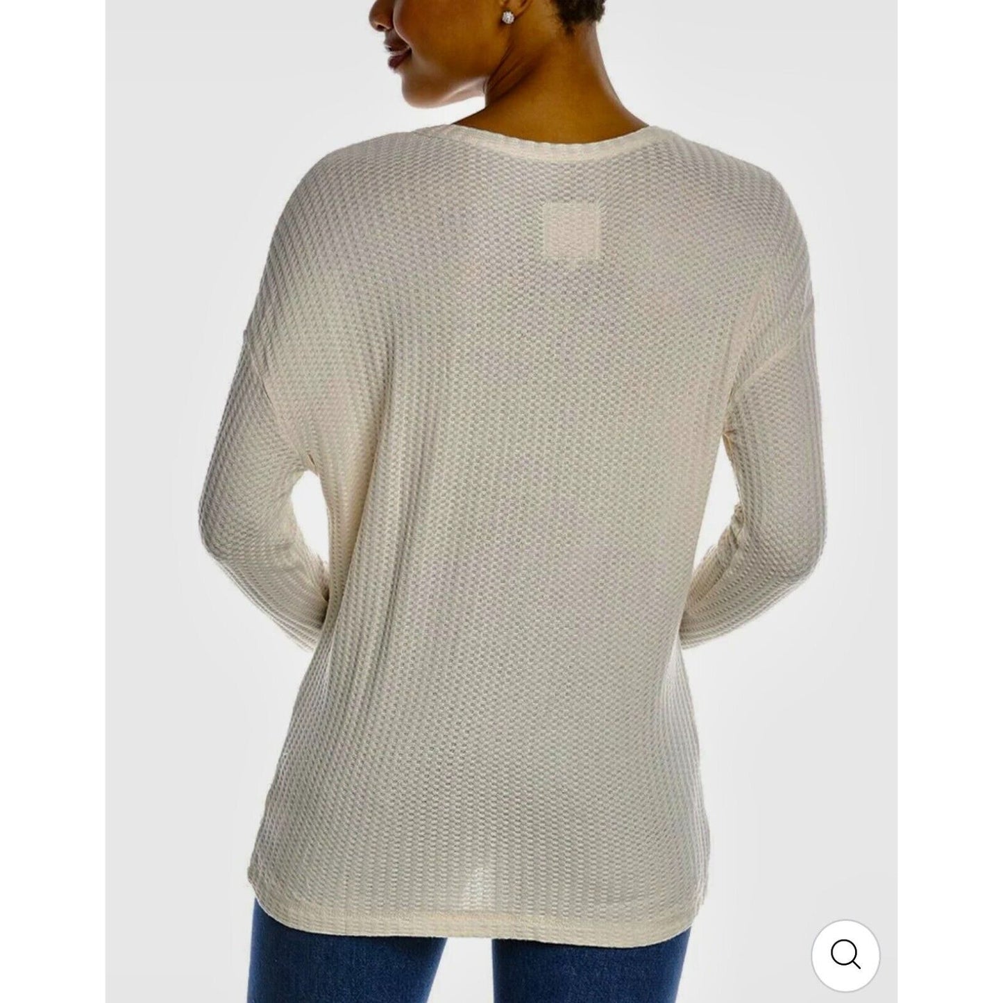 Chaser Vintage Cream Thermal Raw Split Neck Long Sleeve Soft Stretchy Top S