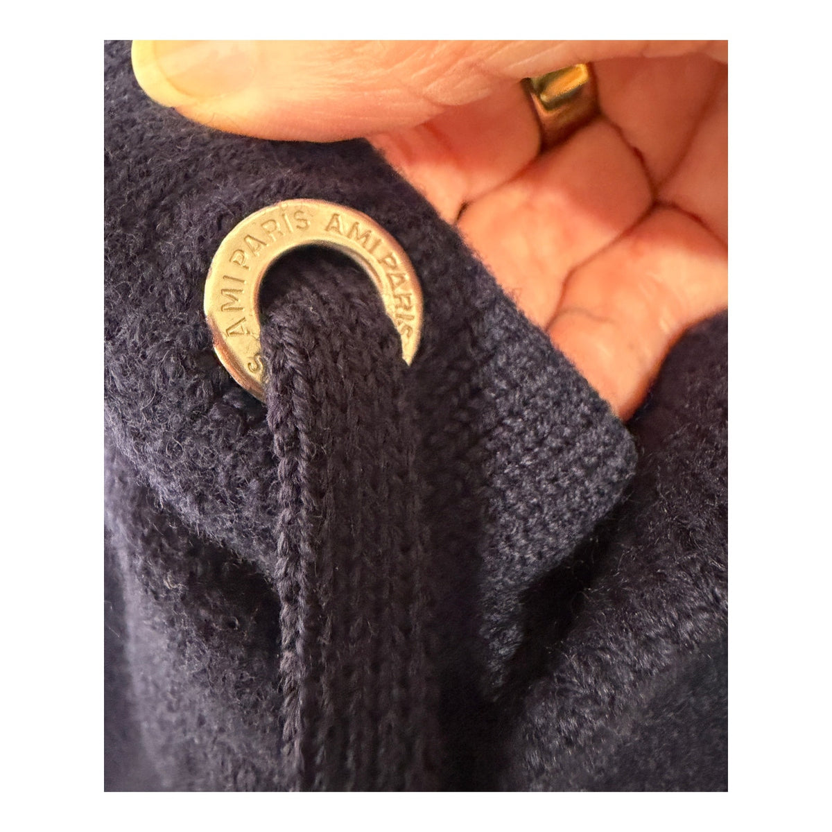 AMI Paris Ami de Coeur Heart Logo Navy Wool Knit Hoodie Men's US L