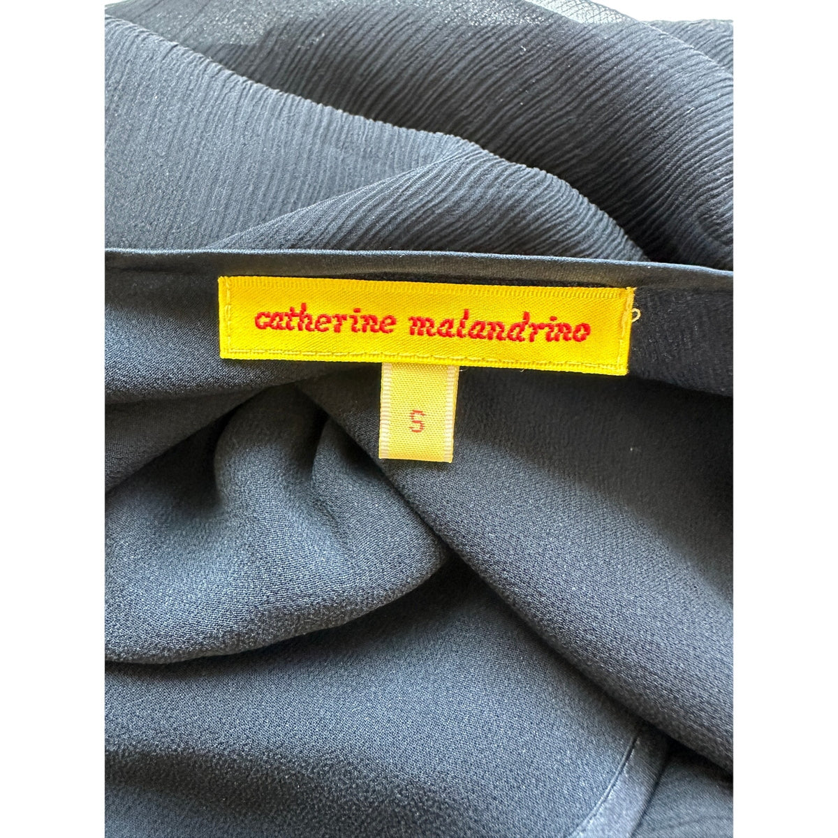 Catherine Malandrino Black Deep-V Gauze Satin Velvet Ruched 3/4 Sleeve Blouse S