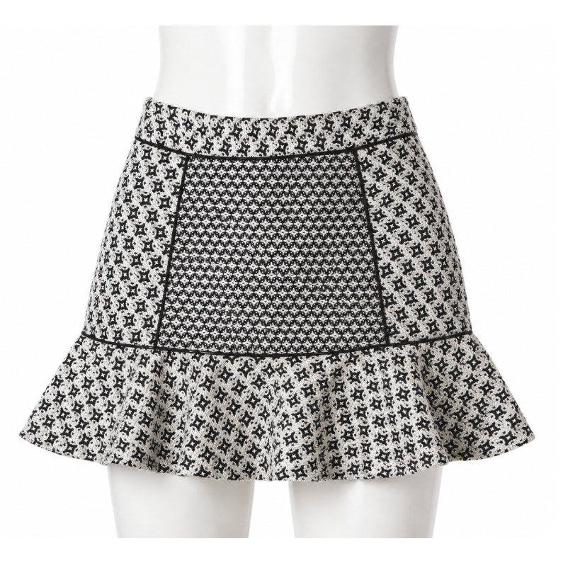 Ann Taylor Loft Black and White Geometric Ruffle Flair Peplum Mini Skirt 00P