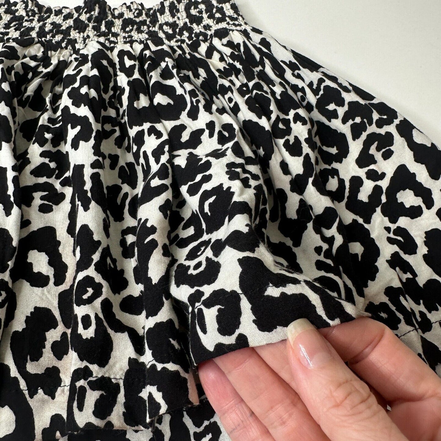 H&M Divided Leopard Print Cream and Black Ruffled Saucy Mini Skirt Smock Waist 4