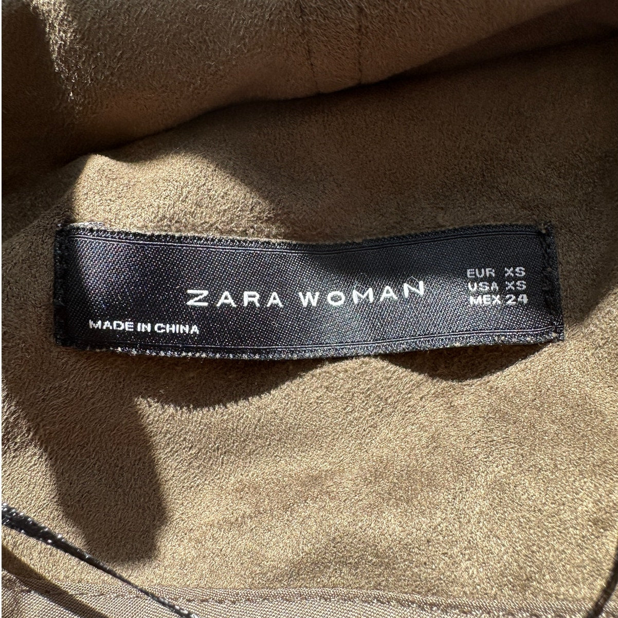 Zara Olive Green & Black Suede Long Sleeve Side Zip Cowel Neck Jacket XS