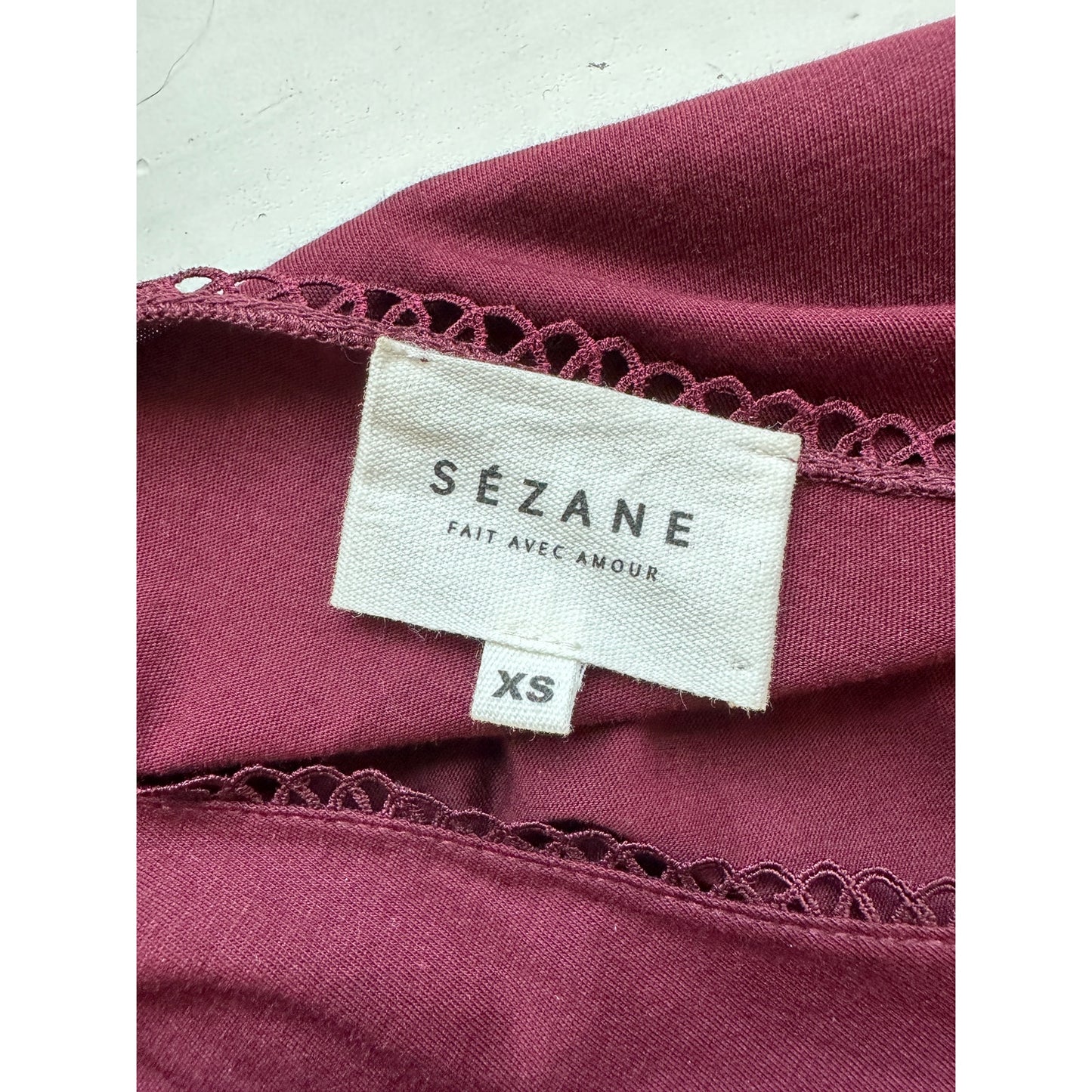Sezane Burgundy & Black Thibault Bodysuit Crossover Neckline Short Sleeve