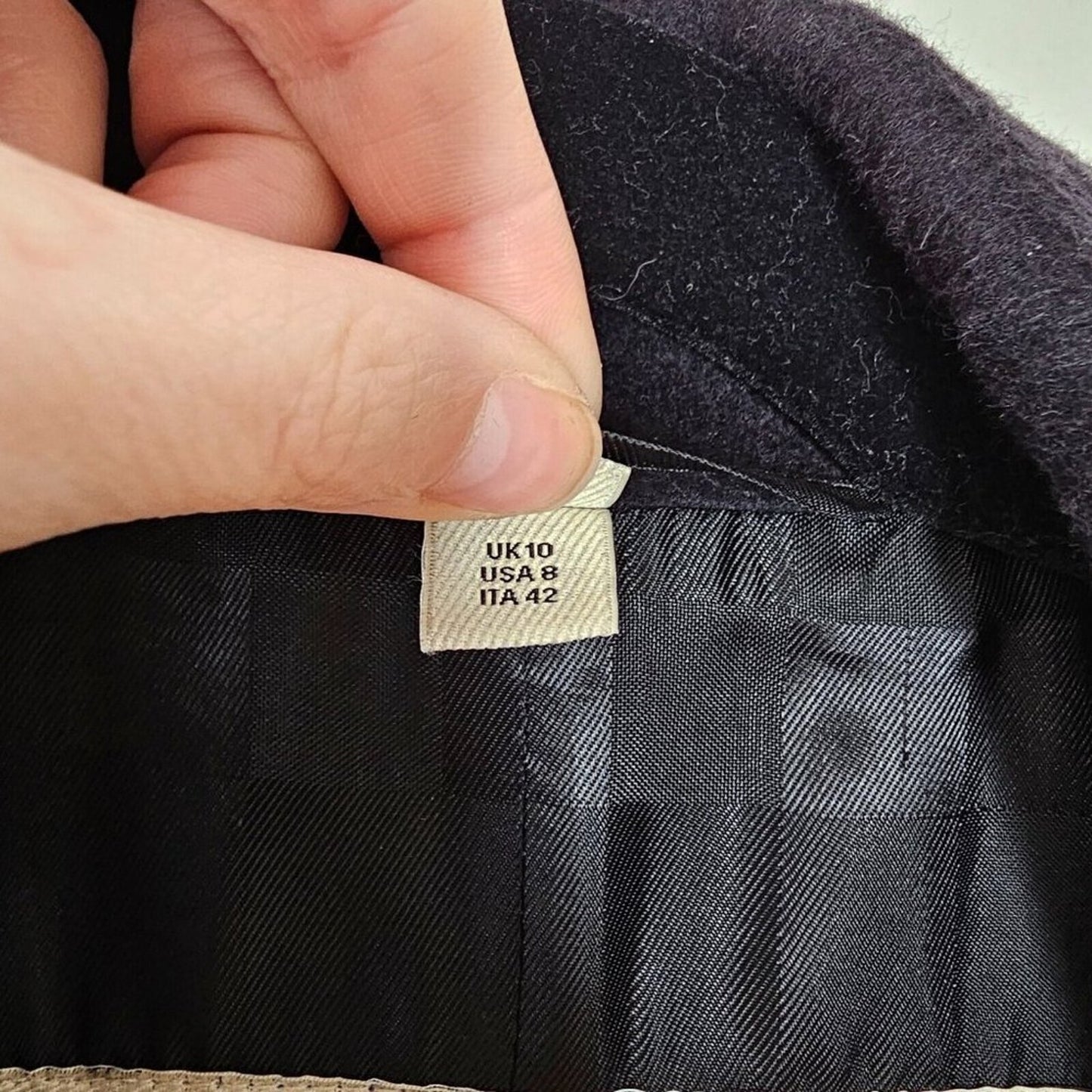 Burberry London Black Double Breasted Cashmere Wool Blend Pea Coat Jacket 8
