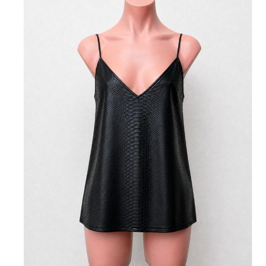 Lavender Brown Black Faux Leather Snakeprint VNeck Racerback Tank Top L