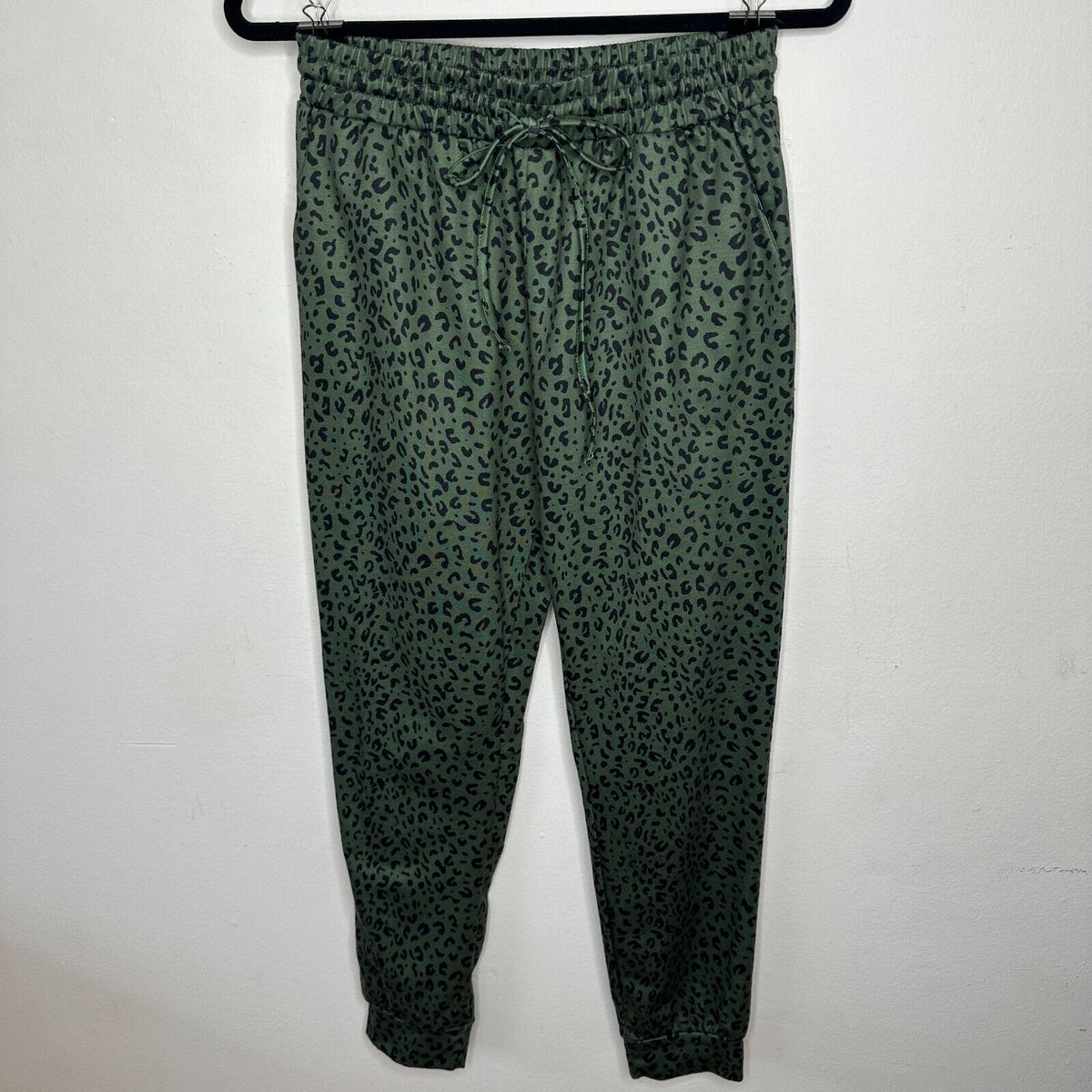 Green and Black Leopard Print Relaxed Fit Draw String Joggers Sweat Pants Medium
