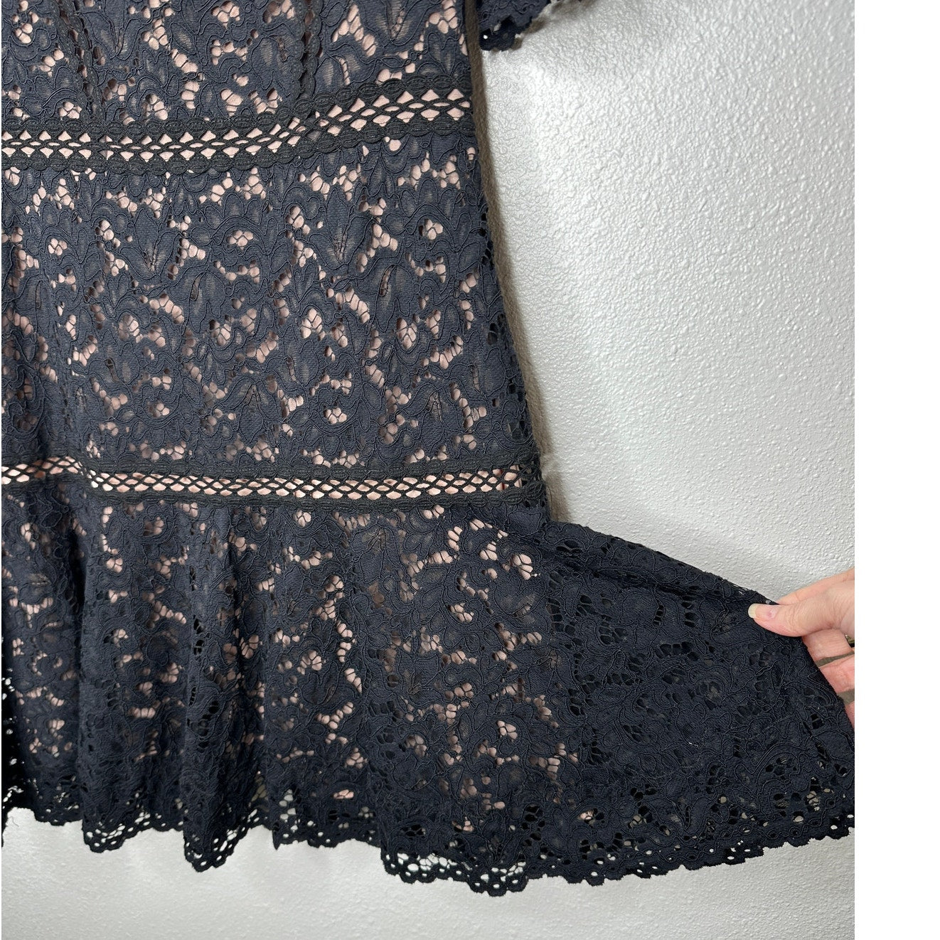 Jonathan Simkhai Black Eyelet Nude Lining Puff Short Sleeve Mini Dress 4