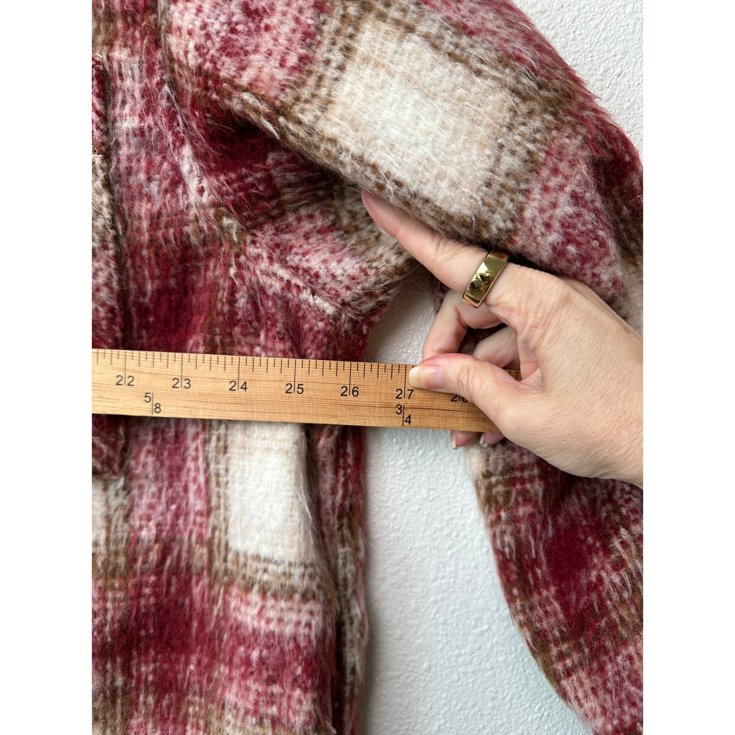 Zara Jacket Red Brown Cream Plaid Womens US XL Fuzzy