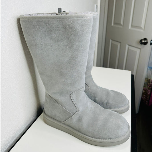 Ugg Blue Gray Alber Flat Heel Shearling Lined Suede Boot Side Zip 8
